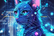 二次元科技风动态蓝猫壁纸，科技与二次元融合的视觉新体验