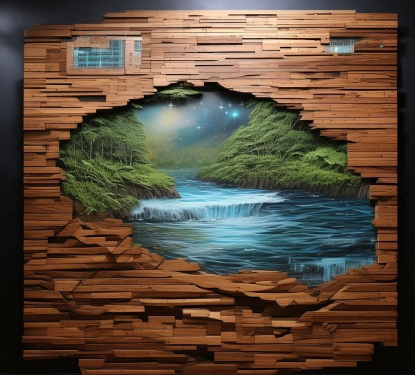 木板科技动态背景墙，自然与科技的融合艺术，打造个性化空间